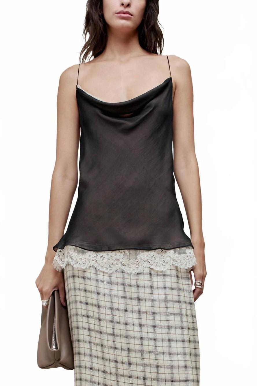 NEW KALLMEYER zia cowl spaghetti tank top in black/ivory